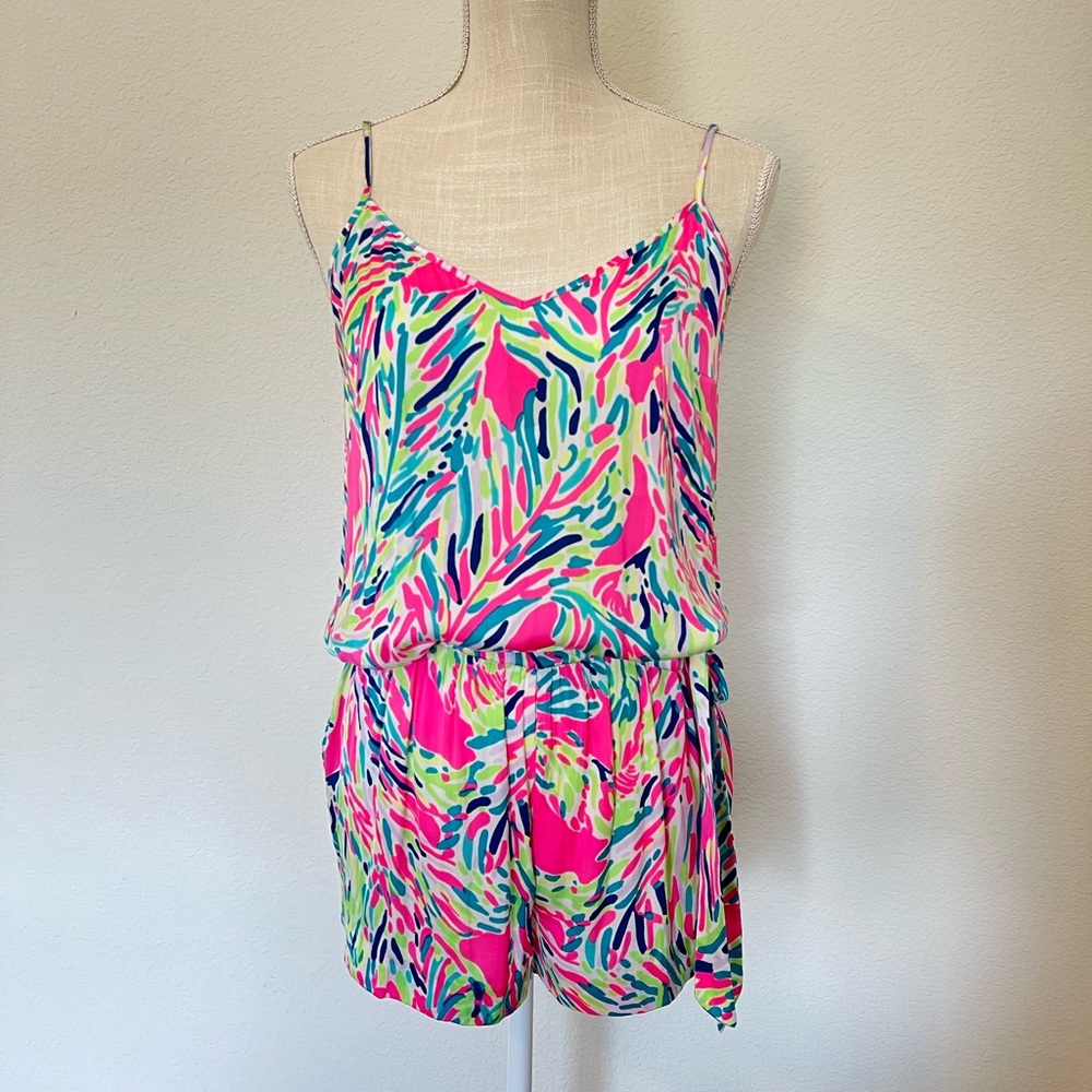 Lilly Pulitzer Women XS Deanna Tank Romper - Palm Reader Preppy Tropical Cruise